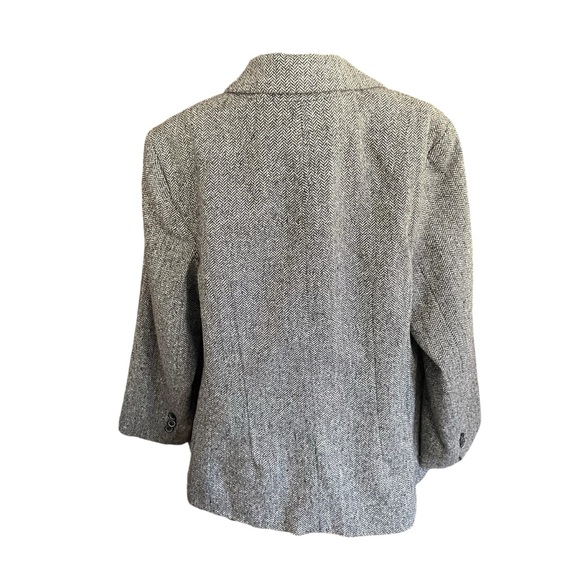 Talbots Herringbone Tweed Wool Blend Black Gray Women's Plus Size Blazer 18W - Picture 2 of 7